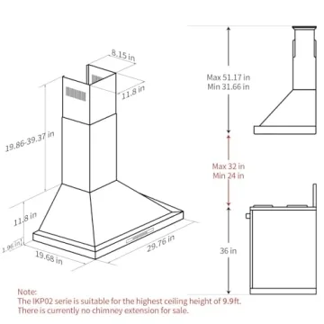 IKTCH 30" Black Wall Mount Range Hood - 900 CFM