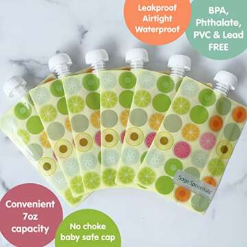 Sage Spoonfuls 7-Piece Feeding Set Suction Plate and Reusable Baby Food Pouches for Babies and Toddl...