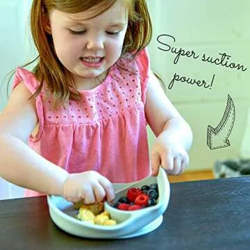 Sage Spoonfuls 7-Piece Feeding Set Suction Plate and Reusable Baby Food Pouches for Babies and Toddlers, 100% Silicone Divided Plate with Suction Base, 6-Pack BPA Free 7oz Reusable Food Pouches