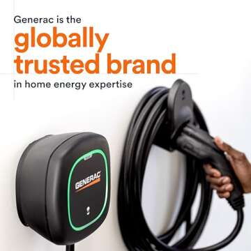 Generac Electric Vehicle (EV) Charger Level 2 Plus, 48 AMP - Quick Charge, Ultra Compact with 25 ft Cable - WiFi & Bluetooth App Management - Alexa & Google Home Comptabile - Energy Star/UL Certified