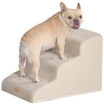 EHEYCIGA Curved Dog Stairs Ramp for Cats and Small Dogs 15.7" H, 3-Step Non-Slip Pet Steps Indoor - ...