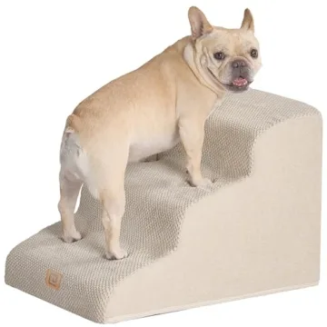 EHEYCIGA Curved Dog Stairs Ramp for Cats and Small Dogs 15.7" H, 3-Step Non-Slip Pet Steps Indoor - ...