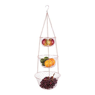 Fox Run 3-Tier Copper Kitchen Hanging Fruit Baskets for Stylish Storage