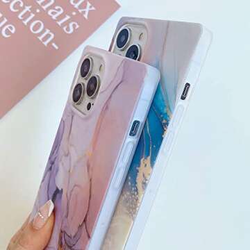 KERZZIL Cute Compatible with iPhone 13 Pro Max Case 6.7 Inch Square Edge, Slim Aesthetics Matte Marble Soft TPU Silicone Gel Protective Back Cases Cover Capa(Purple)