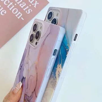 KERZZIL Cute Compatible with iPhone 13 Pro Max Case 6.7 Inch Square Edge, Slim Aesthetics Matte Marble Soft TPU Silicone Gel Protective Back Cases Cover Capa(Purple)