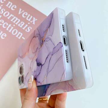 KERZZIL Cute Compatible with iPhone 13 Pro Max Case 6.7 Inch Square Edge, Slim Aesthetics Matte Marble Soft TPU Silicone Gel Protective Back Cases Cover Capa(Purple)