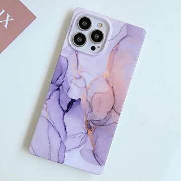 KERZZIL Cute Compatible with iPhone 13 Pro Max Case 6.7 Inch Square Edge, Slim Aesthetics Matte Marble Soft TPU Silicone Gel Protective Back Cases Cover Capa(Purple)