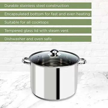 Ecolution Stainless Steel Stock Pot - 8-Quart, Perfect for Large Meals