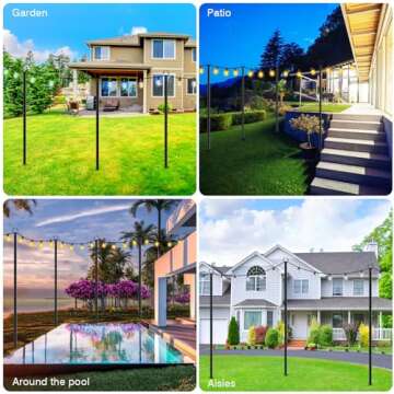 LETIANPAI 4 Pack String Light Poles,10 Ft Metal Poles with Fork for Outdoor String Lights,Outdoor Li...
