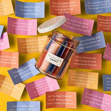 The Little Calm and Happy Company Happy Friendship Quotes Jar (30 Notes) Fun, Inspirational, Motivational Messages | Cute, Colorful Paper Slip Notes | Incl. Gift Box