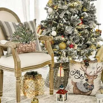 AVOIN colorlife Christmas Snowman Reindeer Gloves Eucalyptus Throw Pillow Covers, 20 x 20 Inch Winter Holiday Stripes Cushion Case Decoration for Sofa Couch Set of 4