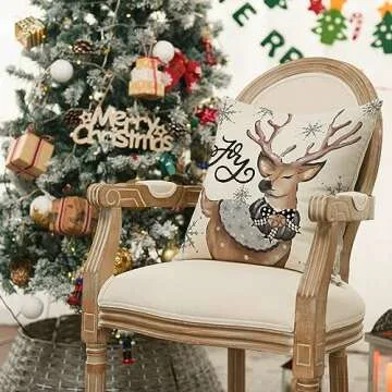 AVOIN colorlife Christmas Snowman Reindeer Gloves Eucalyptus Throw Pillow Covers, 20 x 20 Inch Winter Holiday Stripes Cushion Case Decoration for Sofa Couch Set of 4