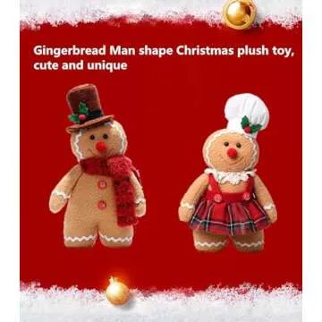 VISTABLUE Gingerbread Plush Toy, Soft Stuffed Gingerbread Man, Christmas Decoration, Unisex Stuffed Animal, 6.7 x 2 x 11.8 inches, Men's Style