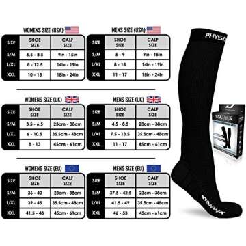 Physix Gear Compression Socks - Best Men & Womens Compression Socks for Circulation, Running, Nurses, Athletic Use Sock Compression, Blood Pressure Socks, Calcetines de Compresion, All, Black, L/XL