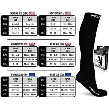 Physix Gear Compression Socks - Best Men & Womens Compression Socks for Circulation, Running, Nurses, Athletic Use Sock Compression, Blood Pressure Socks, Calcetines de Compresion, All, Black, L/XL