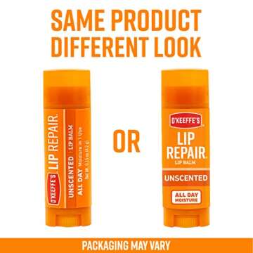 O'Keeffe's Unscented Lip Repair Lip Balm for Dry, Cracked Lips, Stick, (Pack of 6)