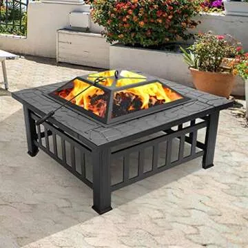Teekland 32'' Backyard Patio Garden Stove,Outdoor Fire Pit Table,Fire Pit Set,Wood Burning Pit,Multifunctional Patio Backyard Garden Fireplace Heater/BBQ/Ice Pit with Spark Screen,Log Poker and Cover