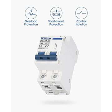 CHTAIXI DC Miniature Circuit Breaker, 2 Pole 500V 63 Amp Isolator for Solar PV System, Thermal Magnetic Trip, DIN Rail Mount, Chtaixi DC Disconnect Switch C63