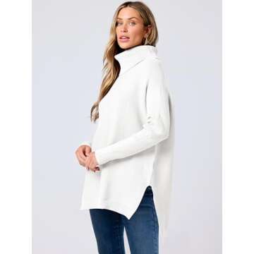 ANRABESS Women's Oversized Turtleneck Batwing Sleeve Spilt Casual Loose Knit Tunic Pullover Sweater Tops 2024 Fall Outfits White Large