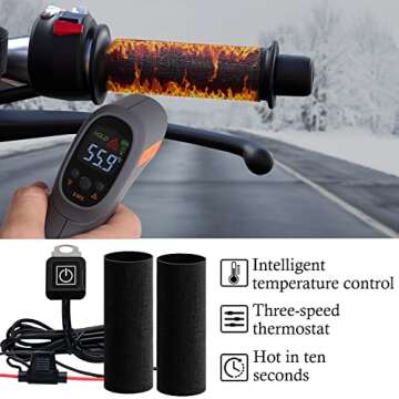 BATIGE 12V Motorcycle Heating Handle Cover Intelligent Three Speed Temperature Adjustment Handlebar Cover Winter Electric Heated Handlebar Cover Motorcycle Handlebar Warmer