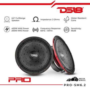 DS18 PRO-SM6.2 Slim Loudspeaker - 6.5", Midrange, Red Steel Basket, 400W Max Power, 200W RMS, 2 Ohms...