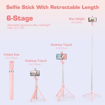 Versatile Selfie Stick Tripod with Rechargeable Remote