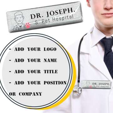 XRLSG Personalized Metal Tags Custom Metal Tags with Magnets Pin Identification Badges with Logo Name for Work Office Silver