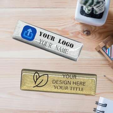 XRLSG Personalized Metal Tags Custom Metal Tags with Magnets Pin Identification Badges with Logo Name for Work Office Silver
