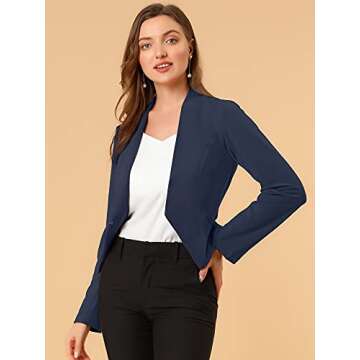Allegra K Women's Work Office Suit Collarless Casual Cropped Blazer Jacket Small Navy