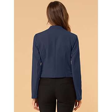 Allegra K Women's Collarless Cropped Blazer in Navy