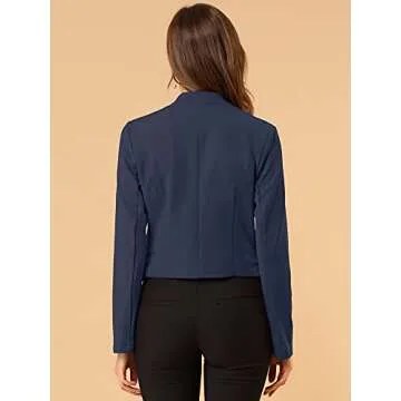 Allegra K Women's Collarless Cropped Blazer in Navy