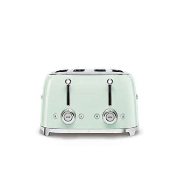 Smeg 50s Retro 4-Slot Toaster TSF03PGUS Bundle with Bamboo Tongs - Pastel Green