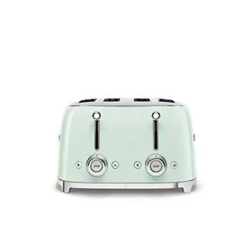 Smeg 50s Retro 4-Slot Toaster TSF03PGUS Bundle with Bamboo Tongs - Pastel Green