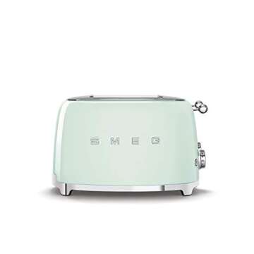 Smeg 50s Retro 4-Slot Toaster TSF03PGUS Bundle with Bamboo Tongs - Pastel Green