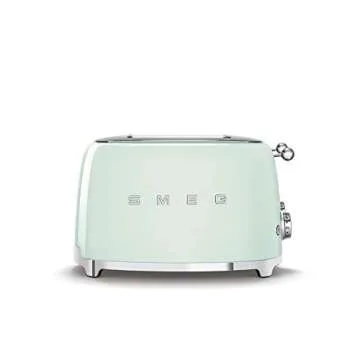 Smeg 50s Retro 4-Slot Toaster TSF03PGUS Bundle with Bamboo Tongs - Pastel Green