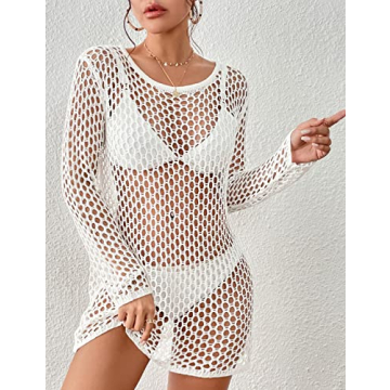 AILUNSNIKA Crochet Long Sleeve Bikini Cover Up for Summer