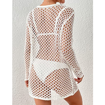 AILUNSNIKA Crochet Long Sleeve Bikini Cover Up for Summer