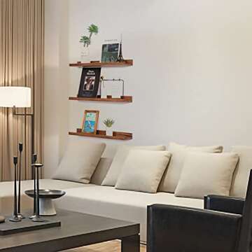 MBYD Floating Wall Shelves Wood Photo Picture Ledge Shelf, 24 Inch Light Walnut Nursery Kids Bookshe...