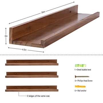MBYD Floating Wall Shelves Wood Photo Picture Ledge Shelf, 24 Inch Light Walnut Nursery Kids Bookshelf 3 Same Sizes, Kitchen Spice Rack Bathroom Storage Shelves
