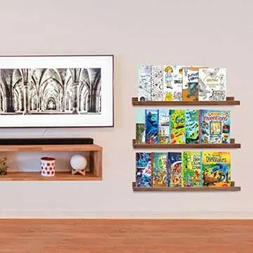 MBYD Floating Wall Shelves Wood Photo Picture Ledge Shelf, 24 Inch Light Walnut Nursery Kids Bookshelf 3 Same Sizes, Kitchen Spice Rack Bathroom Storage Shelves