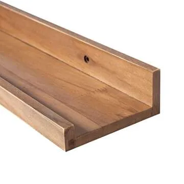 MBYD Floating Wall Shelves Wood Photo Picture Ledge Shelf, 24 Inch Light Walnut Nursery Kids Bookshelf 3 Same Sizes, Kitchen Spice Rack Bathroom Storage Shelves