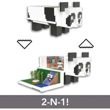 Mattel Minecraft Mob Head Minis Toys, Panda Playhouse Playset with 2 Panda Action Figures, Removable Bamboo Shoots & Cake Slice Accessories