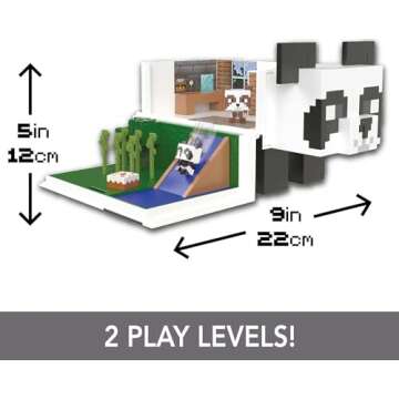 Mattel Minecraft Mob Head Minis Toys, Panda Playhouse Playset with 2 Panda Action Figures, Removable Bamboo Shoots & Cake Slice Accessories
