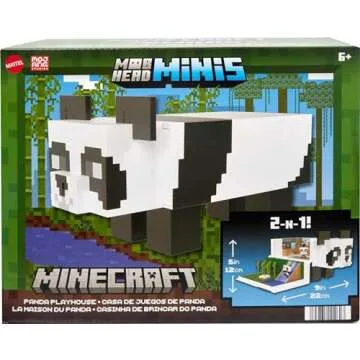 Mattel Minecraft Mob Head Minis Toys, Panda Playhouse Playset with 2 Panda Action Figures, Removable Bamboo Shoots & Cake Slice Accessories