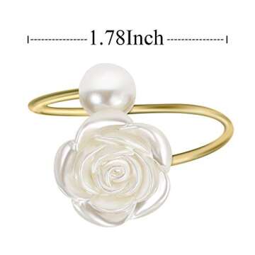 ACEWIS Pearl Rose Flower Napkin Rings,6 Pcs, Delicate and Elegant Serviette Buckle Holder for Family...