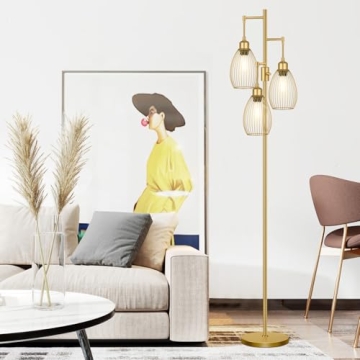 Stylish Dimmable Floor Lamp with Edison Bulbs Included