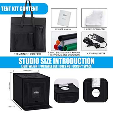 ZKEEZM Light Box Photography 20"x20" with 80LED Lights and 6 Color Backdrops Photo Box with Lights, Foldable Light Box with Adjustable Brightness, 6000-6500K Dimmable Portable Picture Box Shooting