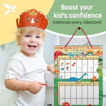 Potty Training Chart for Toddlers, Dinosaur Design Reward Chart - 194 Cool Stickers, 2 Fun Crowns, Motivational Certificate, Bonus Instruction Cards, Booklet & Erasable Pen for Boys and Girls