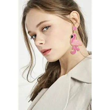 Handmade Boho Beaded Flamingo Earrings for Summer