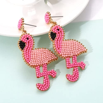 Handmade Boho Beaded Flamingo Earrings for Summer